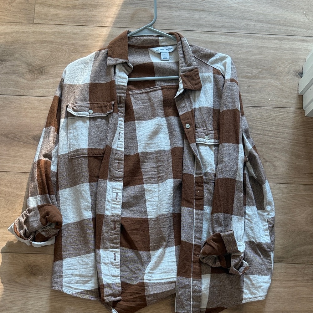 Old Navy Men's Casual Plaid Shirt - Brown and White